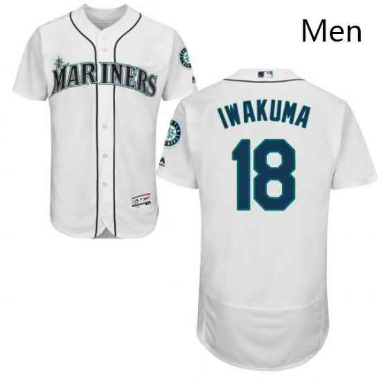 Mens Majestic Seattle Mariners 18 Hisashi Iwakuma White Home Flex Base Authentic Collection MLB Jersey